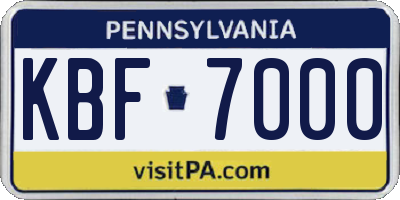 PA license plate KBF7000