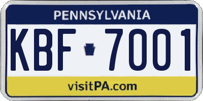 PA license plate KBF7001