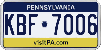 PA license plate KBF7006