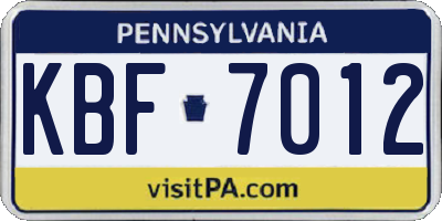 PA license plate KBF7012