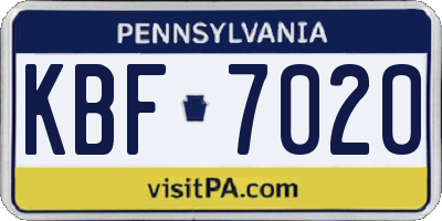 PA license plate KBF7020