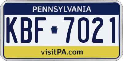 PA license plate KBF7021