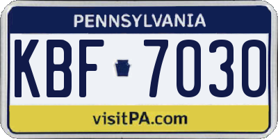 PA license plate KBF7030