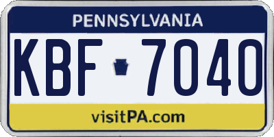 PA license plate KBF7040