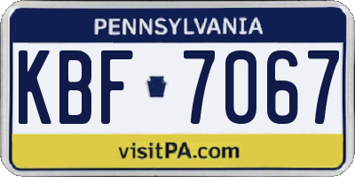 PA license plate KBF7067