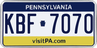 PA license plate KBF7070