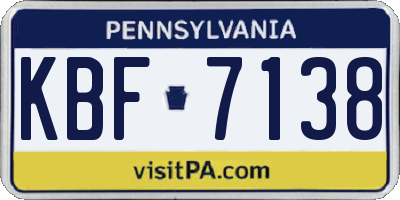PA license plate KBF7138