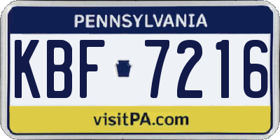 PA license plate KBF7216