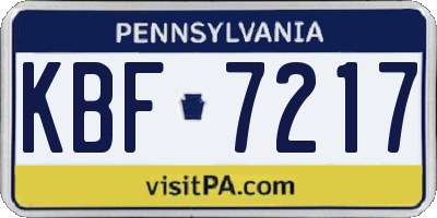 PA license plate KBF7217