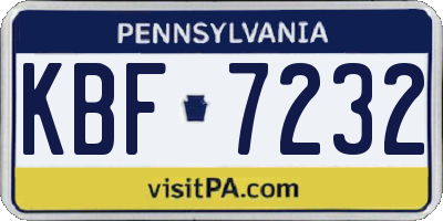 PA license plate KBF7232