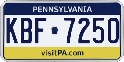 PA license plate KBF7250