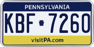 PA license plate KBF7260