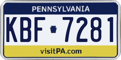 PA license plate KBF7281