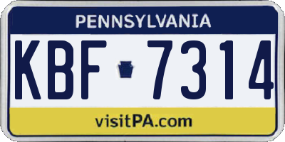 PA license plate KBF7314