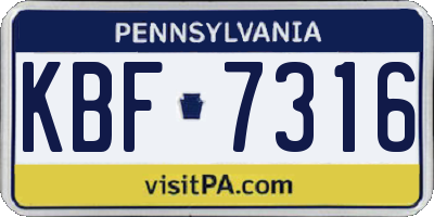 PA license plate KBF7316