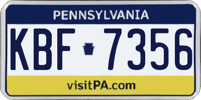 PA license plate KBF7356