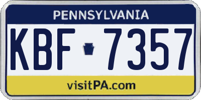 PA license plate KBF7357