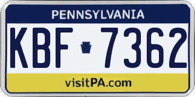 PA license plate KBF7362
