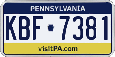 PA license plate KBF7381