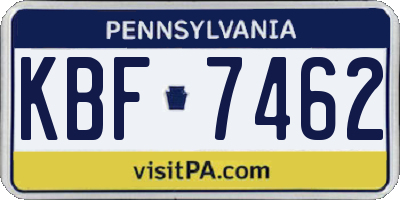 PA license plate KBF7462