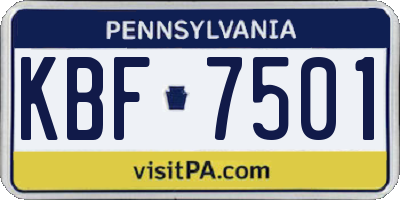 PA license plate KBF7501