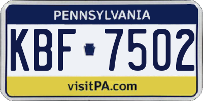 PA license plate KBF7502