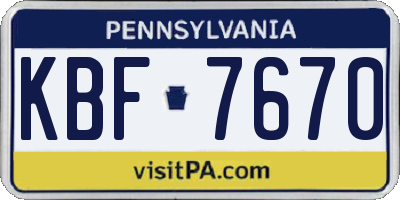 PA license plate KBF7670
