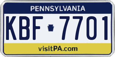 PA license plate KBF7701