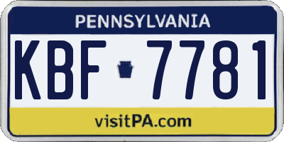PA license plate KBF7781