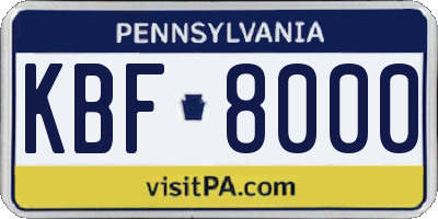 PA license plate KBF8000