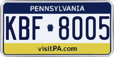 PA license plate KBF8005