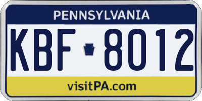 PA license plate KBF8012