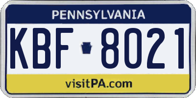 PA license plate KBF8021