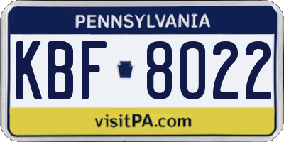 PA license plate KBF8022