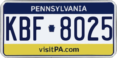 PA license plate KBF8025