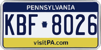 PA license plate KBF8026