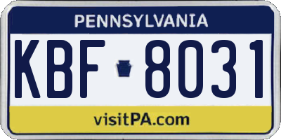 PA license plate KBF8031