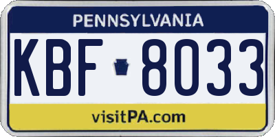 PA license plate KBF8033