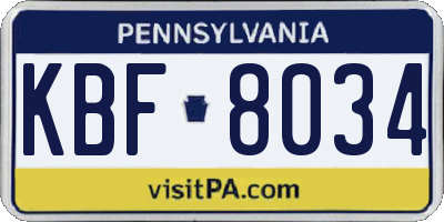 PA license plate KBF8034