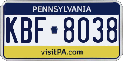 PA license plate KBF8038
