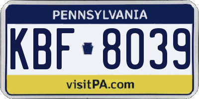 PA license plate KBF8039