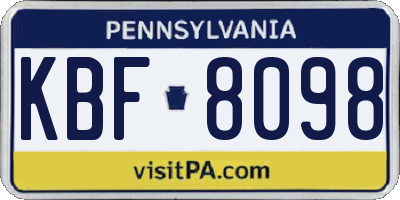 PA license plate KBF8098