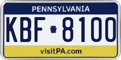 PA license plate KBF8100