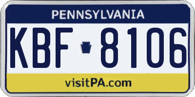 PA license plate KBF8106