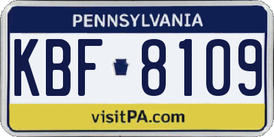 PA license plate KBF8109