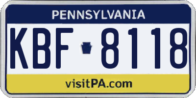 PA license plate KBF8118