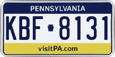 PA license plate KBF8131