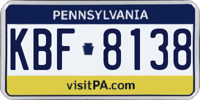 PA license plate KBF8138