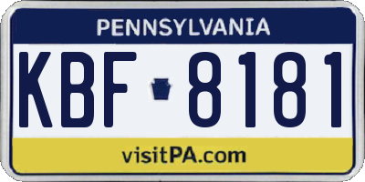 PA license plate KBF8181