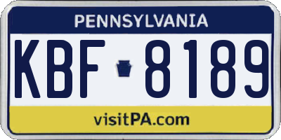 PA license plate KBF8189